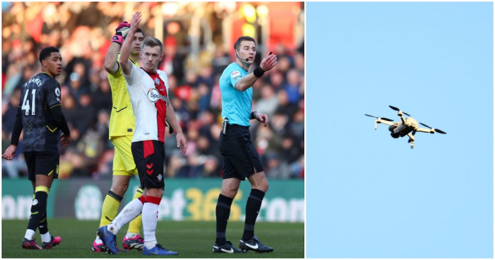 โดรนบุก! เปาคู่ ‘นักบุญ-วิลล่า’ ต้องหยุดเกม 10 นาที