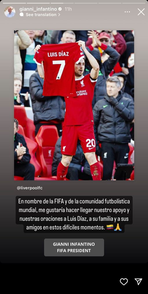 ปธ.ฟีฟ่าร่วมให้กำลังใจ ‘ดิอาซ’